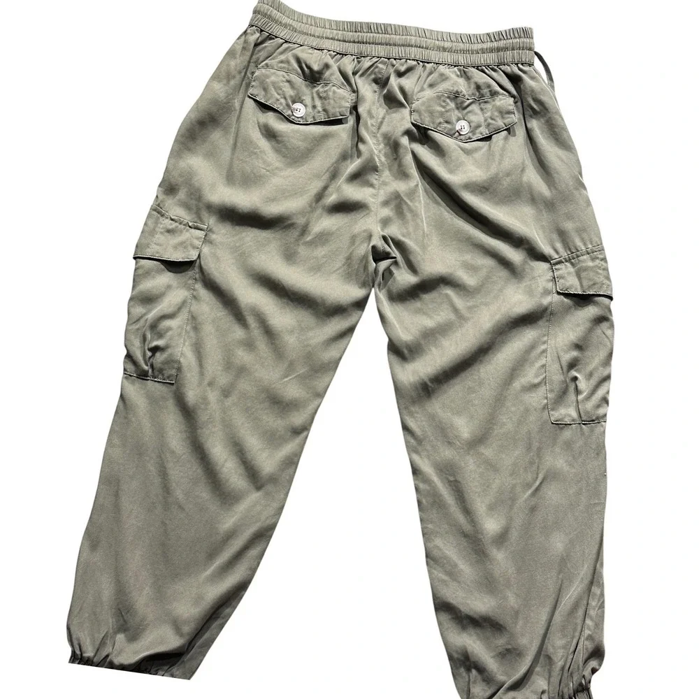 Blue Velvet Cargo Jogger Pants Women Large Olive Green Elastic Waist Drawstring